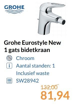 Aanbiedingen Grohe eurostyle new 1 gats bidetkraan - Grohe - Geldig van 01/06/2017 tot 30/06/2017 bij Sanitairwinkel
