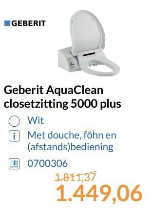 Aanbiedingen Geberit aquaclean closetzitting 5000 plus - Geberit - Geldig van 01/06/2017 tot 30/06/2017 bij Sanitairwinkel