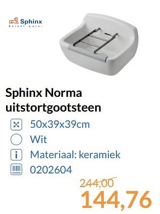 Aanbiedingen Sphinx norma uitstortgootsteen - Sphinx - Geldig van 01/06/2017 tot 30/06/2017 bij Sanitairwinkel