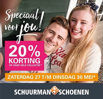 Aanbiedingen 20% korting op onze hele collectie - Huismerk - Schuurman Schoenen - Geldig van 27/05/2017 tot 30/05/2017 bij Schuurman Schoenen