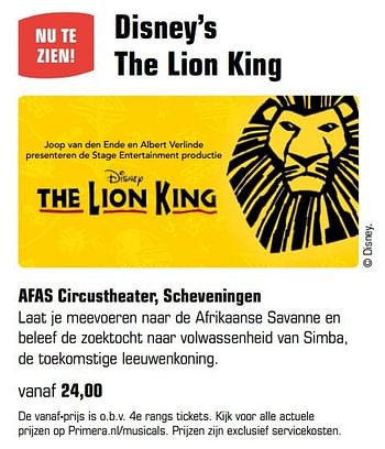 Aanbiedingen Afas circustheater, scheveningen - Disney - Geldig van 29/05/2017 tot 18/06/2017 bij Primera