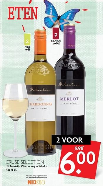 Aanbiedingen Cruse selection uit frankrijk. chardonnay of merlot - Witte wijnen - Geldig van 28/05/2017 tot 03/06/2017 bij Deka Markt