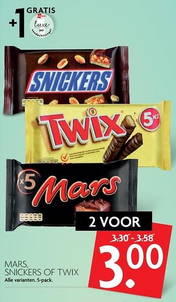 Aanbiedingen Mars, snickers of twix - Mars Snacks - Geldig van 28/05/2017 tot 03/06/2017 bij Deka Markt