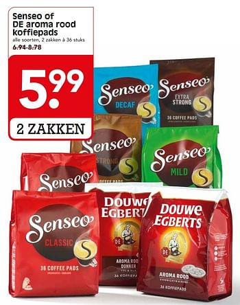 Aanbiedingen Senseo of de aroma rood koffiepads - Douwe Egberts - Geldig van 28/05/2017 tot 03/06/2017 bij Em-té