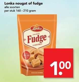 Aanbiedingen Lonka nougat of fudge - Lonka - Geldig van 28/05/2017 tot 05/06/2017 bij Deen Supermarkten