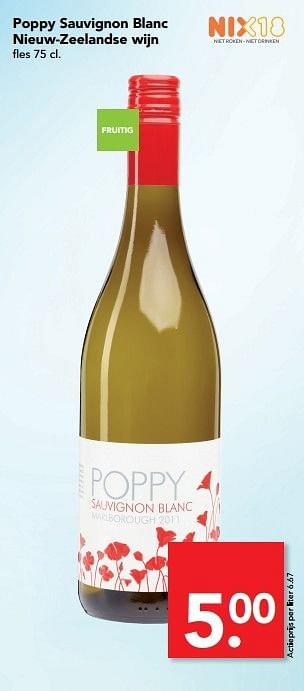 Aanbiedingen Poppy sauvignon blanc nieuw-zeelandse wijn - Witte wijnen - Geldig van 28/05/2017 tot 05/06/2017 bij Deen Supermarkten