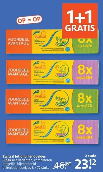 Aanbiedingen Billenlotiondoekjes 8 x - Zwitsal - Geldig van 29/05/2017 tot 04/06/2017 bij Etos