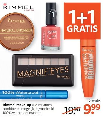 Aanbiedingen 100% waterproof mascara - Rimmel - Geldig van 29/05/2017 tot 04/06/2017 bij Etos