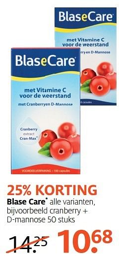 Aanbiedingen Cranberry + d-mannose - BlaseCare - Geldig van 29/05/2017 tot 04/06/2017 bij Etos