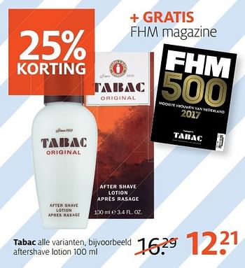 Aanbiedingen Tabac alle varianten, bijvoorbeeld aftershave lotion - tabac - Geldig van 29/05/2017 tot 04/06/2017 bij Etos