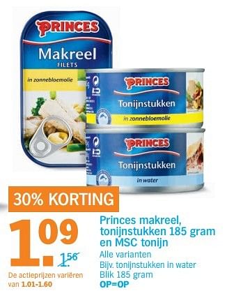 Aanbiedingen Princes makreel, tonijnstukken en msc tonijn - Princes - Geldig van 29/05/2017 tot 05/06/2017 bij Albert Heijn