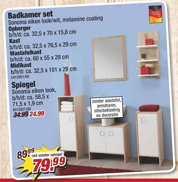 Aanbiedingen Badkamer set sonoma eiken look-wit, melamine coating - Huismerk - Poco - Geldig van 29/05/2017 tot 04/06/2017 bij Poco