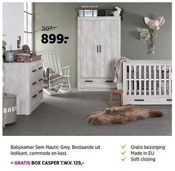 Aanbiedingen Babykamer sem nautic grey. bestaande uit ledikant, commode en kast - Huismerk - Babypark - Geldig van 28/05/2017 tot 19/06/2017 bij Babypark