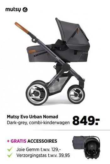 Aanbiedingen Mutsy evo urban nomad dark-grey, combi-kinderwagen - Mutsy - Geldig van 28/05/2017 tot 19/06/2017 bij Babypark