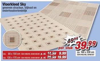 Aanbiedingen Vloerkleed sky - Huismerk - Poco - Geldig van 29/05/2017 tot 04/06/2017 bij Poco