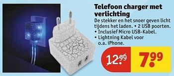 Aanbiedingen Telefoon charger met verlichting - Huismerk - Kruidvat - Geldig van 30/05/2017 tot 11/06/2017 bij Kruidvat