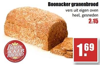 Aanbiedingen Boonacker granenbrood vers uit eigen oven heel, gesneden - Boonacker - Geldig van 29/05/2017 tot 03/06/2017 bij MCD Supermarkten
