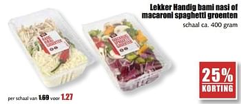 Aanbiedingen Lekker handig bami nasi of macaroni spaghetti groenten - Huismerk - MCD Supermarkten - Geldig van 29/05/2017 tot 03/06/2017 bij MCD Supermarkten