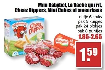 Aanbiedingen Mini babybel, la vache qui rit, cheez dippers, mini cubes of smeerkaas - La Vache Qui Rit - Geldig van 29/05/2017 tot 03/06/2017 bij MCD Supermarkten