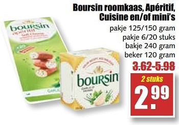 Aanbiedingen Boursin roomkaas, apéritif, cuisine en-of mini`s - Boursin - Geldig van 29/05/2017 tot 03/06/2017 bij MCD Supermarkten