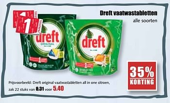 Aanbiedingen Dreft original vaatwastabletten all in one citroen, - Dreft - Geldig van 29/05/2017 tot 03/06/2017 bij MCD Supermarkten