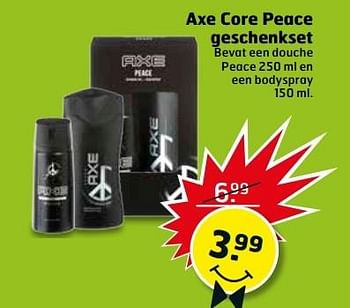 Aanbiedingen Axe core peace geschenkset - Axe - Geldig van 30/05/2017 tot 04/06/2017 bij Trekpleister