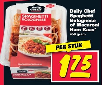 Aanbiedingen Daily chef spaghetti bolognese of macaroni ham kaas - Daily chef - Geldig van 29/05/2017 tot 04/06/2017 bij Nettorama