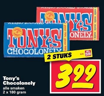 Aanbiedingen Tony`s chocolonely - Tony's - Geldig van 29/05/2017 tot 04/06/2017 bij Nettorama