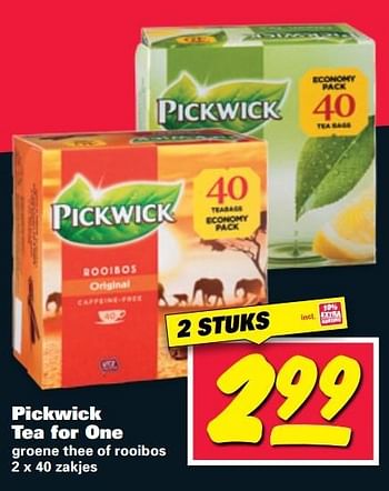 Aanbiedingen Pickwick tea for one groene thee of rooibos - Pickwick - Geldig van 29/05/2017 tot 04/06/2017 bij Nettorama