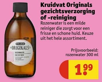 Aanbiedingen Kruidvat originals gezichtsverzorging of-reiniging rozenwater - Huismerk - Kruidvat - Geldig van 30/05/2017 tot 11/06/2017 bij Kruidvat