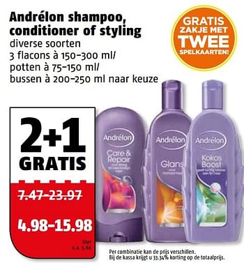 Aanbiedingen Andrélon shampoo, conditioner of styling - Andrelon - Geldig van 29/05/2017 tot 05/06/2017 bij Poiesz