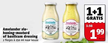 Aanbiedingen Amelander slahoning-mosterd of basilicum dressing - Amelander - Geldig van 29/05/2017 tot 05/06/2017 bij Poiesz