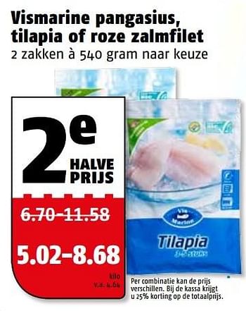 Aanbiedingen Vismarine pangasius, tilapia of roze zalmfilet - Vismarine - Geldig van 29/05/2017 tot 05/06/2017 bij Poiesz