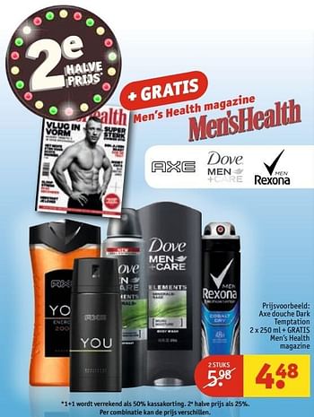 Aanbiedingen Axe douche dark temptation + gratis men`s health magazine - Axe - Geldig van 30/05/2017 tot 11/06/2017 bij Kruidvat