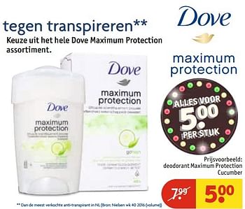 Aanbiedingen Deodorant maximum protection cucumber - Dove - Geldig van 30/05/2017 tot 11/06/2017 bij Kruidvat