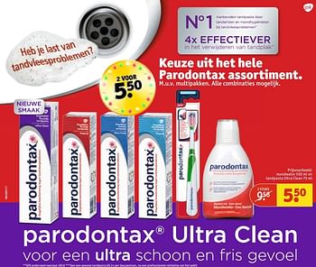Aanbiedingen Mondwater en tandpasta ultra clean - Parodontax - Geldig van 30/05/2017 tot 11/06/2017 bij Kruidvat