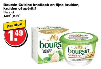 Aanbiedingen Boursin cuisine knoflook en fijne kruiden, kruiden of apéritif - Boursin - Geldig van 31/05/2017 tot 06/06/2017 bij Hoogvliet