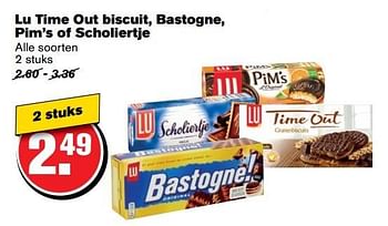 Aanbiedingen Lu time out biscuit, bastogne, pim`s of scholiertje - Lu - Geldig van 31/05/2017 tot 06/06/2017 bij Hoogvliet