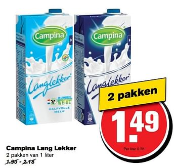 Aanbiedingen Campina lang lekker - Campina - Geldig van 31/05/2017 tot 06/06/2017 bij Hoogvliet