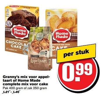 Aanbiedingen Granny`s mix voor appeltaart of home made complete mix voor cake - Home Made - Geldig van 31/05/2017 tot 06/06/2017 bij Hoogvliet