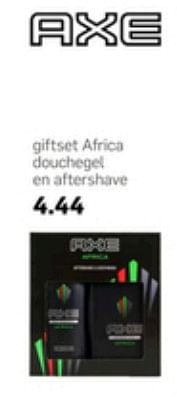 Aanbiedingen Giftset africa douchegel en aftershave - Axe - Geldig van 31/05/2017 tot 06/06/2017 bij Action