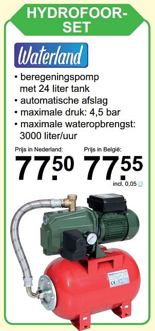 Aanbiedingen Waterland hydrofoorset - Waterland - Geldig van 22/05/2017 tot 11/06/2017 bij Van Cranenbroek
