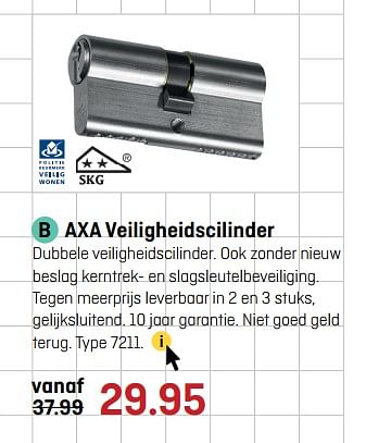 Aanbiedingen Axa veiligheidscilinder - Axa - Geldig van 29/05/2017 tot 11/06/2017 bij Multimate