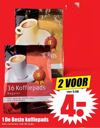 Aanbiedingen 1 de beste koffiepads - 1 de beste - Geldig van 04/06/2017 tot 10/06/2017 bij Lekker Doen