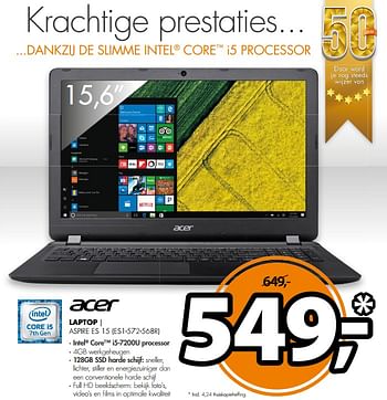 Aanbiedingen Acer laptop aspire es 15 (es1-572-568r) - Acer - Geldig van 03/06/2017 tot 11/06/2017 bij Expert