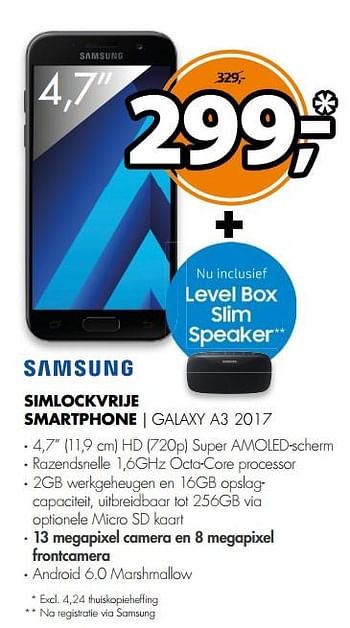 Aanbiedingen Samsung simlockvrije smart phone galaxy a3 2017 - Samsung - Geldig van 03/06/2017 tot 11/06/2017 bij Expert