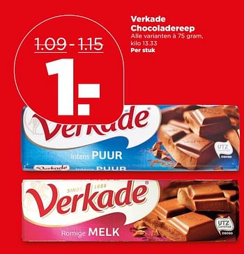 Aanbiedingen Verkade chocoladereep - Verkade - Geldig van 04/06/2017 tot 10/06/2017 bij Plus