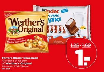 Aanbiedingen Ferrero kinder chocolade werther`s original - Huismerk - Plus - Geldig van 04/06/2017 tot 10/06/2017 bij Plus
