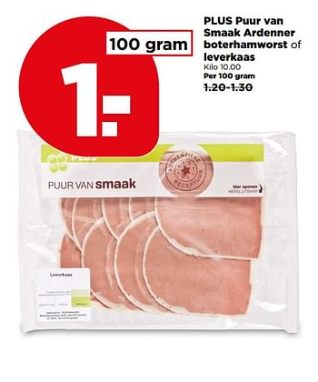 Aanbiedingen Plus puur van smaak ardenner boterhamworst of leverkaas - Huismerk - Plus - Geldig van 04/06/2017 tot 10/06/2017 bij Plus