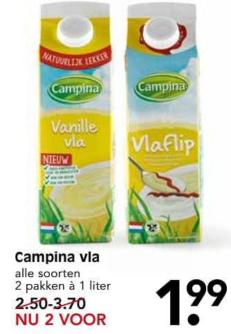 Aanbiedingen Campina vla alle soorten - Campina - Geldig van 04/06/2017 tot 10/06/2017 bij Em-té